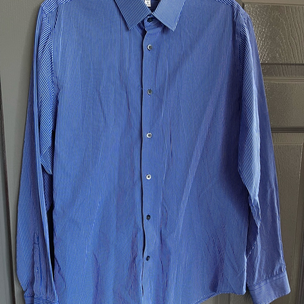 Express Blue Fitted Dress Shirt with Stripes